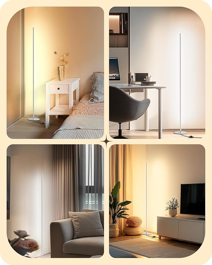 EDISHINE LED Corner Floor Lamp, Minimalist Dimmable Light with Remote, 57.5 Inches Tall Floor Lamps for Living Room, Bedroom, Home Office, 7 Color Temperature 2700-6000K (White)