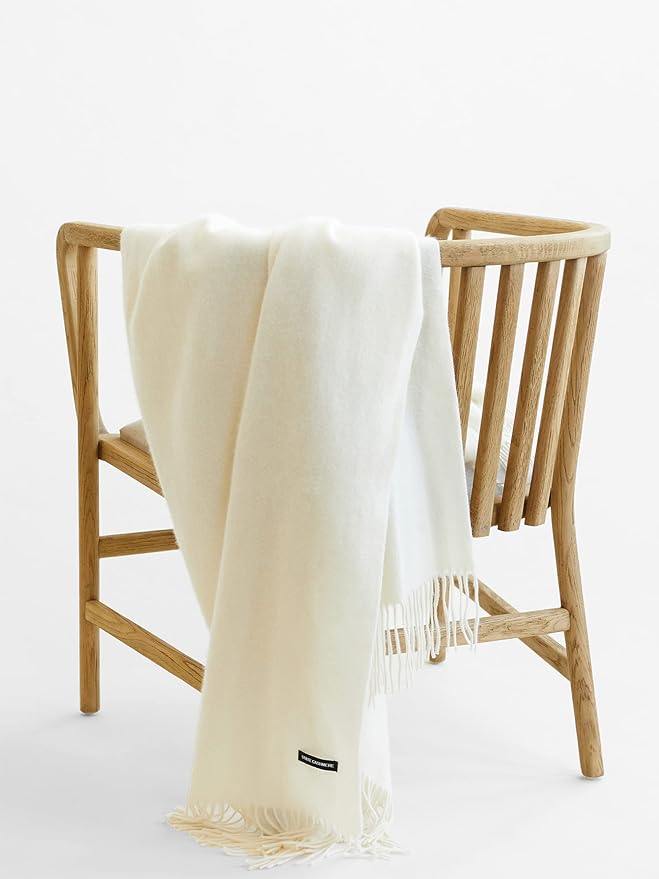 State Cashmere Home Throw Blanket with Decorative Fringe 100% Pure Cashmere Ultra Soft Accent Blanket for Couch, Sofa & Bed (Undyed White, 60"x50")