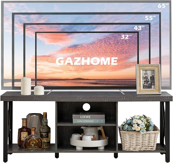 GAZHOME TV Stand for TV up to 55 Inches, TV Cabinet with Open Storage, TV Console Unit with Shelving for Living Room, Entertainment Room, Grey
