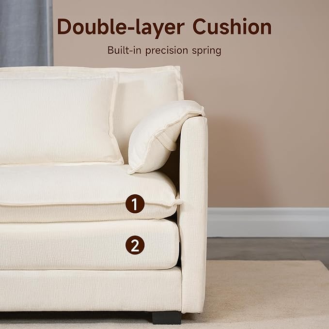 Real Relax 112'' L Shaped Convertible Sectional Sofa Couch, Chenille Modular Sofa with Removable Pillows and Double Layer Cushions, Beige