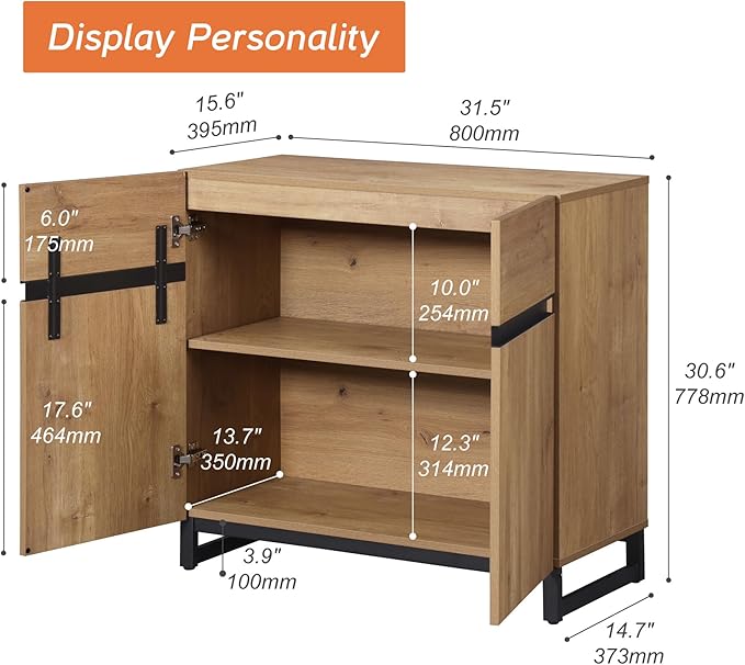 WAMPAT Modern TV Stand for TVs Up to 40 Inch, Entertainment Center with Adjustable Shelves and Metal Base, Media Console for Living Room and Bedroom, Oak