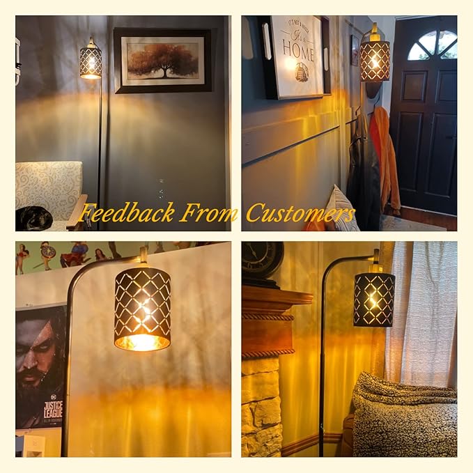 Gothic Floor Lamp with Laser-Cutout Lampshade, LED Standing Lamp for Living Room & Bedroom, 67 Inch Black Arc Modern Farmhouse Lamp with Foot Switch, E26 Base Socket, Perfect for Magic Decor Lamps