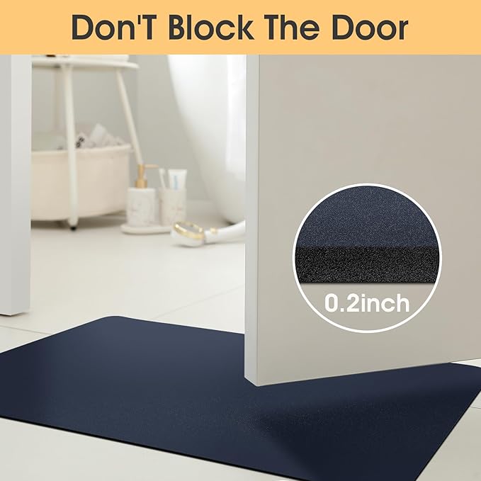 Ultra Thin Non-Slip Bath Mat Fit Under Door, Upgrade Backing Non Slip Bath Mat, Quick Dry Ultra Absorbent Bathroom Rugs, Machine Washable Bath Mats for Bathroom, Bathtub & Kitchen, Dark Blue, 24"x17"