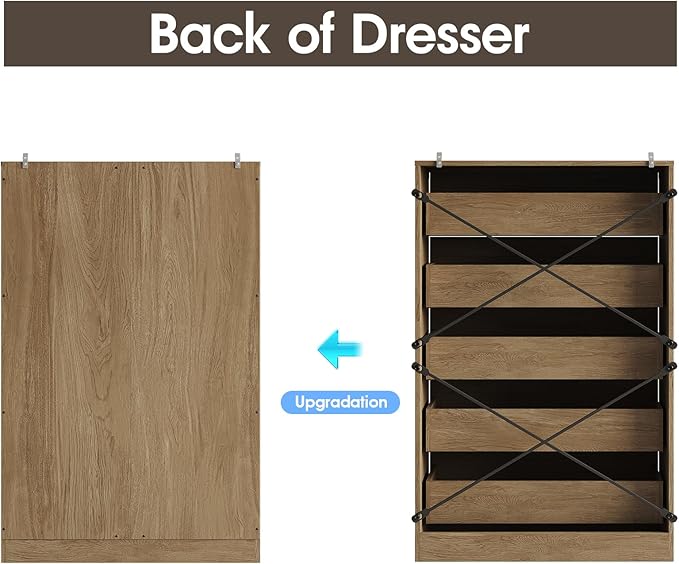 Fameill Dresser for Bedroom, 5 Drawer Tall Dresser Organizer, TV Stand for Livingroom, Chest of Drawers with Metal Handles, Oak