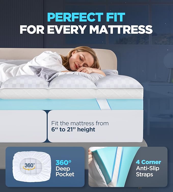 Dual Layer Memory Foam Mattress Topper for Pain Relief with 2X Support, 2" Fluffy Pillow Top Twin Mattress Topper Plus 2" Odor-Free Cooling Gel Memory Foam Ultra Comfort Mattress Pad Cover
