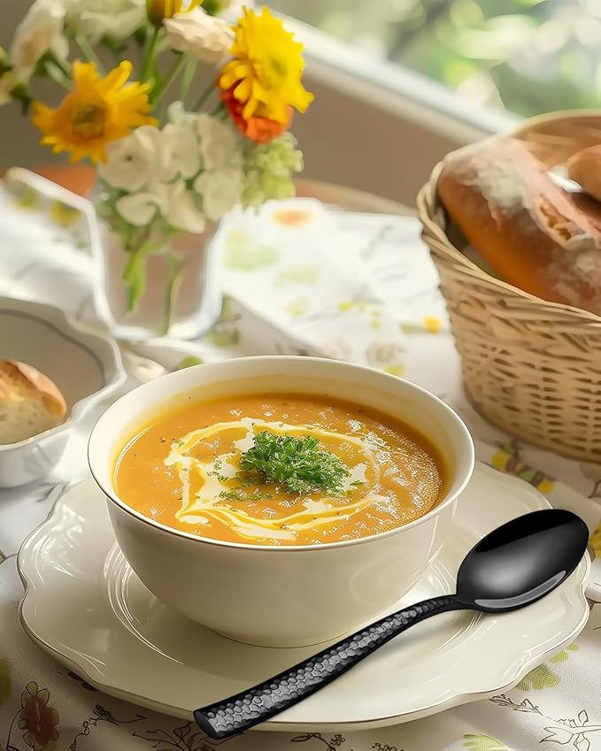 20-Piece Black Silverware Set, Ollex Stainless Steel Hammered Flatware Cutlery Set for 4, Mirror Polished Kitchen Utensils included Black Knives Spoons and Forks Set Dishwasher Safe