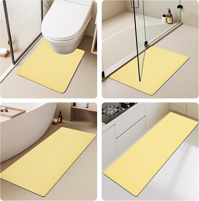 Bathroom Mat Quick Dry, Bathroom Rugs Non Slip Washable Thin Absorbent Bath Mat Fits Under Door Bathroom Floor Mat Perfect for Bath, Shower, or Sink 16"x24" Light Yellow