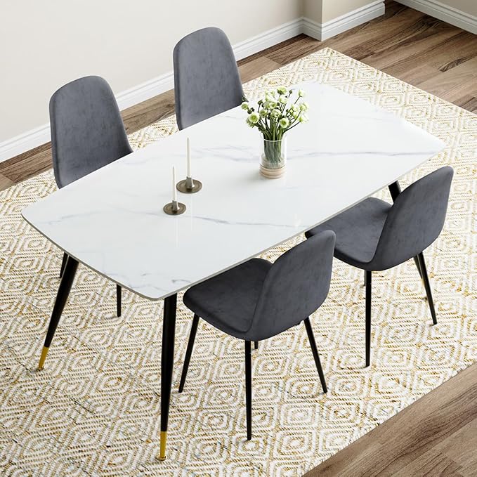Dining Table Set for 4, Dining Room Table Set for 4, Sintered Stone Kitchen Table Top and Modern Chairs Set of 4 for Kitchen Dining Living Room