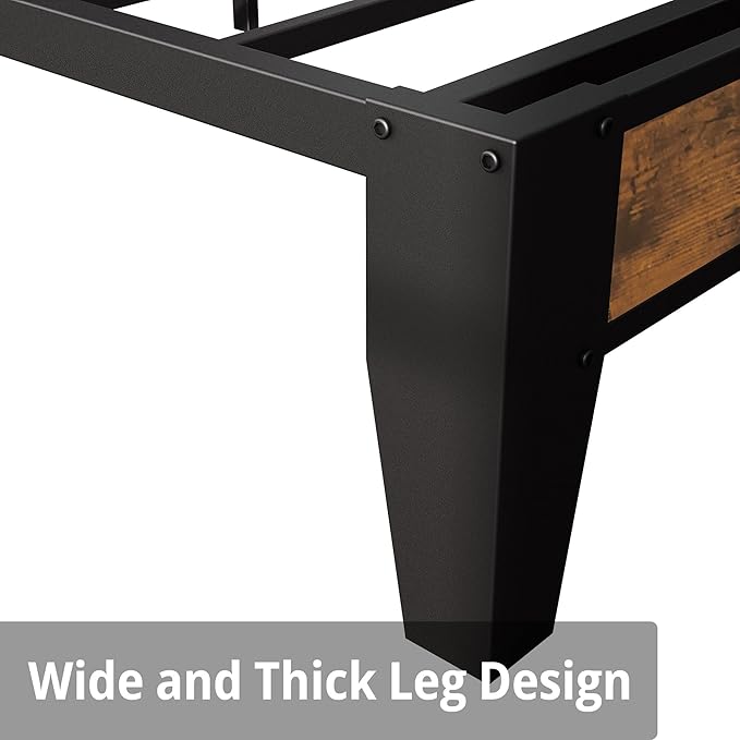 LIKIMIO Twin XL Bed Frames, Storage Headboard with Charging Station, Solid and Stable, Noise Free, No Box Spring Needed, Easy Assembly (Vintage and Black)