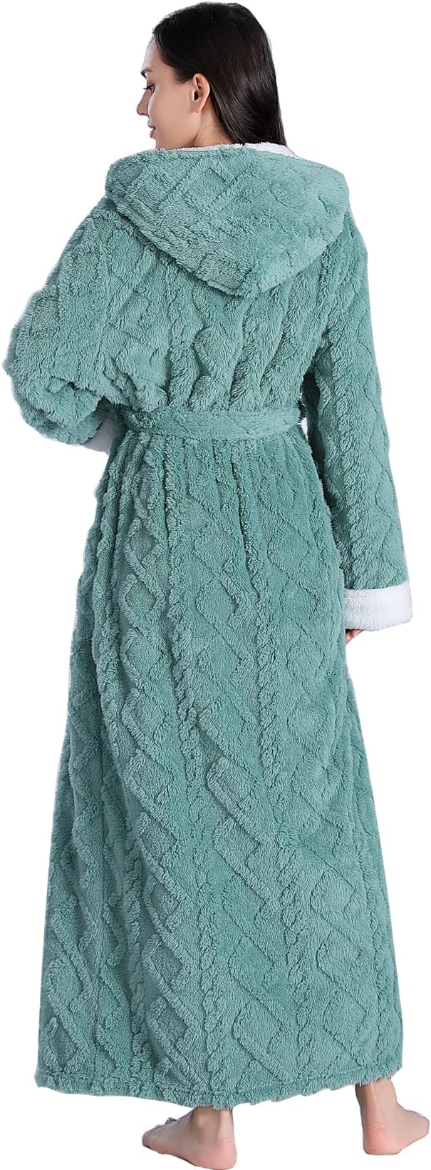 LKG women's robes long plush hooded ladies shower luxury christmas warm fuzzy robes house coat bathrobe for women full length
