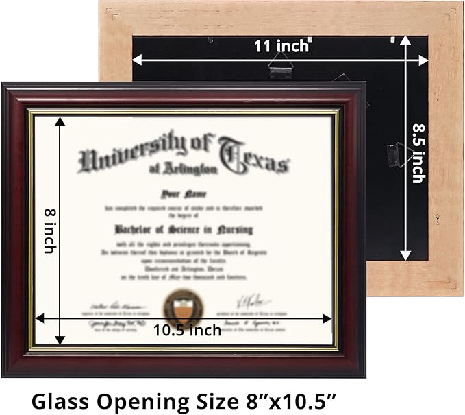 GraduationMall 8.5x11 Certificate Diploma Frame,Solid Wood & UV Protection Acrylic,Cherry Finish with Gold Trim