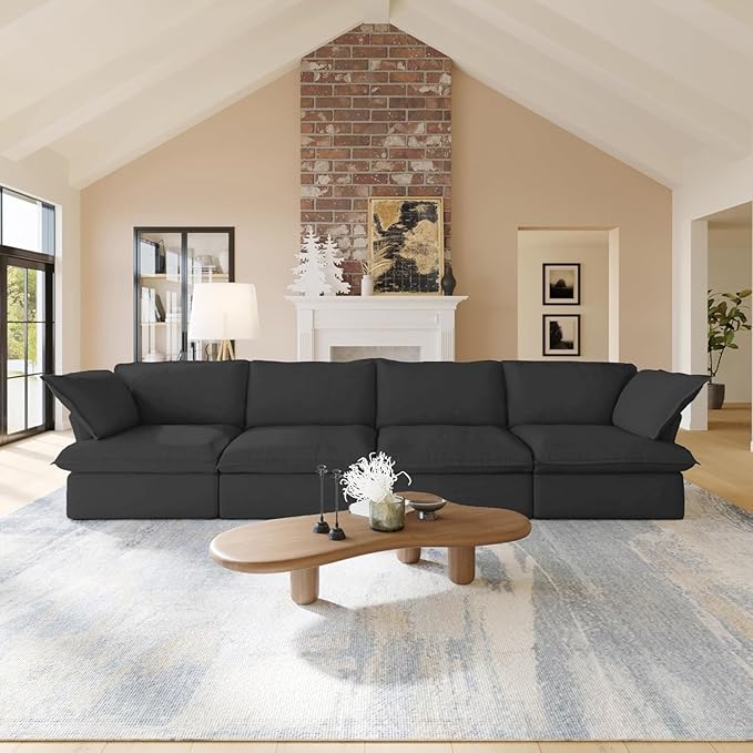 JACH 162.98"" Sectional Couches for Living Room, Modular Sectional Sofa 4 Seat, Cushion Covers Removable, Two Corners and Two Middle Sofa for Living Room, Black, 120-2334