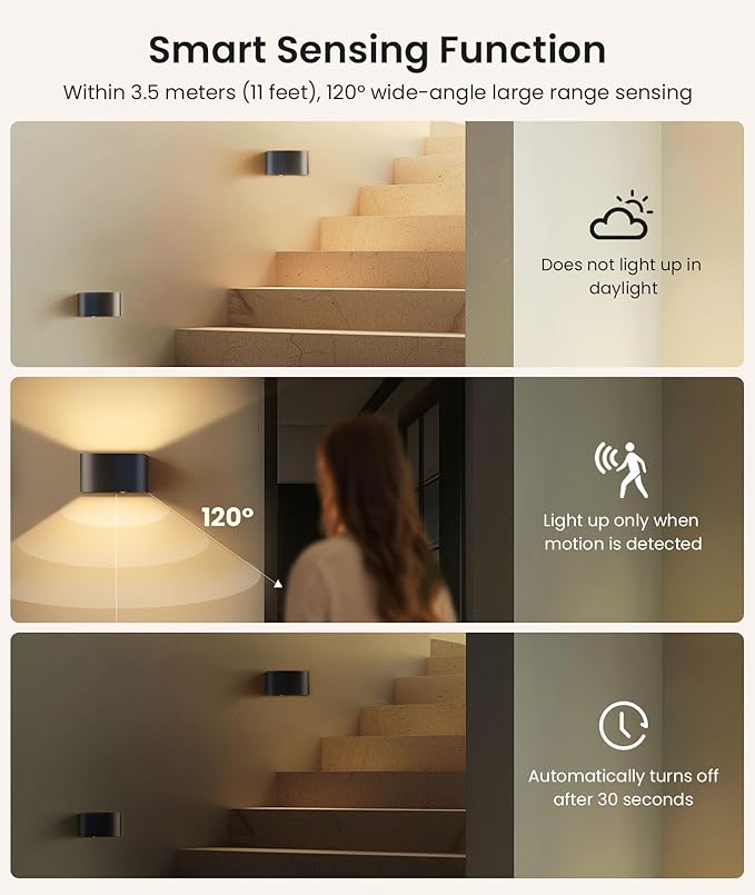 FULEN Motion Sensor Wall Lights with Remote Control 3 Colors Wireless Wall Lamp LED Indoor Up Down Wall Sconces 5000mAh Rechargeable Battery Powered Wall Lamps Brightness Adjustable, 1 Pack