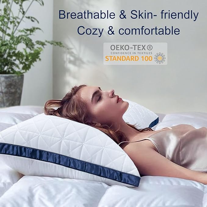 King Size Pillows Set of 4 - Cooling Hotel Luxury Bed Pillows for Sleeping 4 Pack, Supportive Breathable Down Alternative Gusseted Pillow for Side Stomach or Back Sleepers