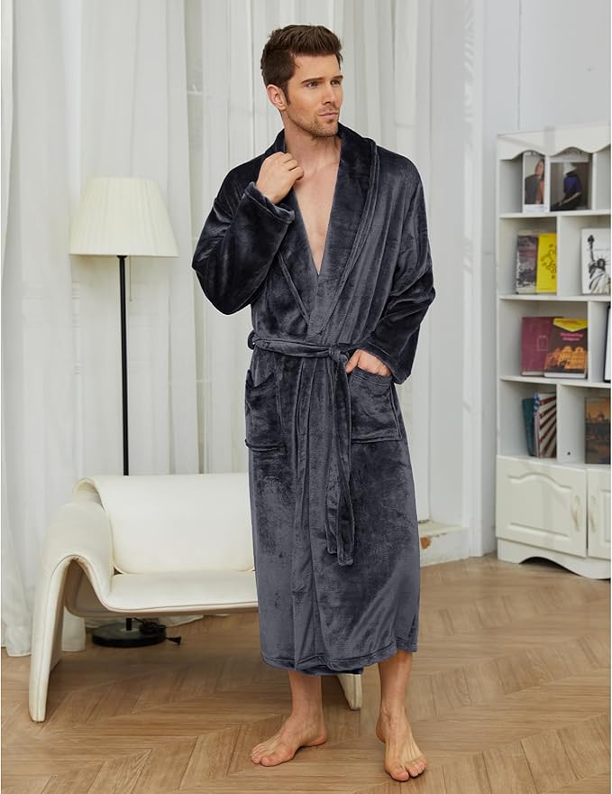 U2SKIIN Mens Fleece Robe Plush Collar Shawl Bathrobe