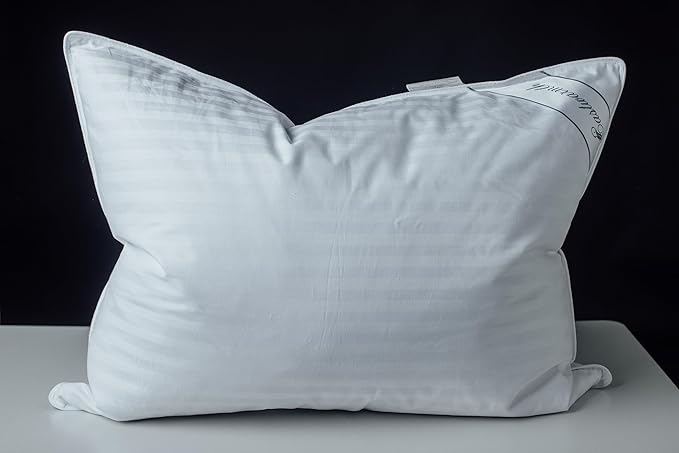 Goose Feather Blend with Polyester Bed Pillows 100% Cotton, Medium Firm Soft Support Queen Pack of 1, Stripe White
