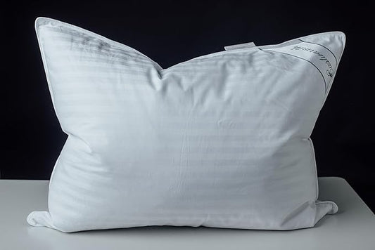 Goose Feather Blend with Polyester Bed Pillows 100% Cotton, Medium Firm Soft Support Queen Pack of 1, Stripe White