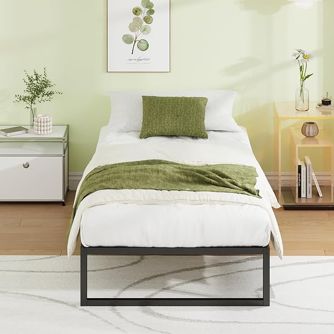 EMODA 12 Inch Twin Bed Frames No Box Spring Needed, Heavy Duty Metal Twin Platform Bed Frame, Noise Free, Easy Assembly, Black
