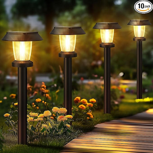 ALEPOD Solar Pathway Lights Outdoor - 10 Pack Solar Powered Garden Lights Waterproof, Decor Landscape Lighting with Three Lighting Modes for Yard, Lawn, Walkway, Driveway, Warm White
