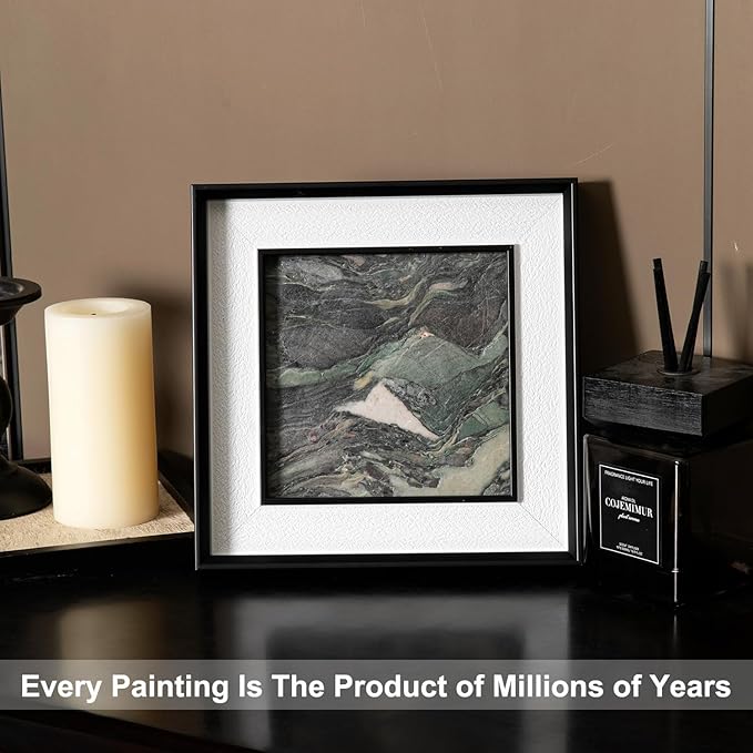 Natural Marble Decorative Wall Art Home Decor for Bedroom Hand Made Abstract Lithographic Painting Living Room Aesthetic for Classroom Farmhouse Heavy Texture Picture Frames 10x10 inch Rural Green