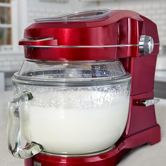 Kenmore 500W Oviation Stand Mixer - 10 Speed Mixing, Tilt-Head, Handheld Glass Bowl With Pouring Top Splash Guard, Flat Beater, Whisk, Dough Hook Attachments Countertop Kitchen Appliance, 5QT Red