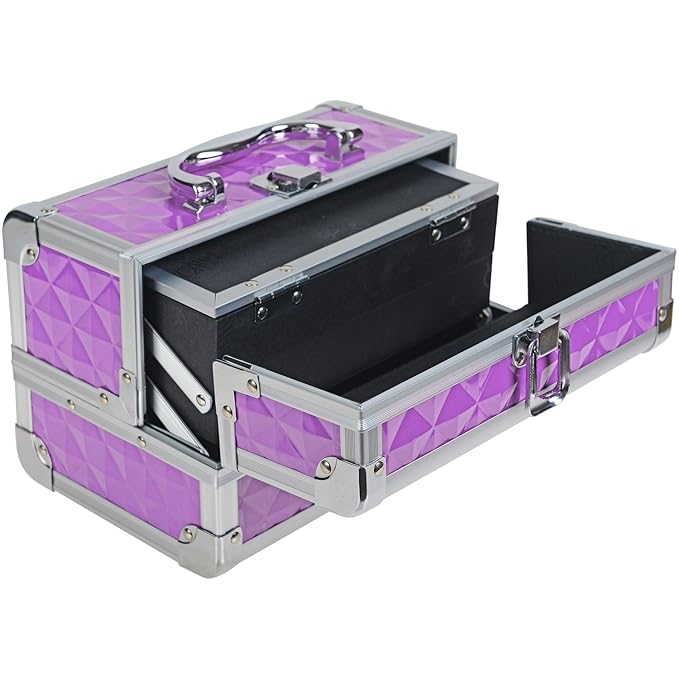 SHANY Chic Makeup Train Case Cosmetic Box Portable Makeup Case Cosmetics Beauty Organizer Jewelry storage with Locks, Multi trays Makeup Storage Box with Makeup Mirror - Purple