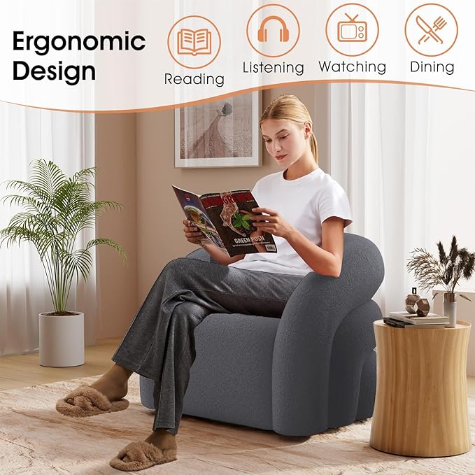 Swivel Accent Chair Set of 2,Upholstered Sherp Barrel Armchair 363° Round Modern Boucle Chair No Assembly for Living Room,Comfy Single Sofa Chairs for Bedroom(Grey)