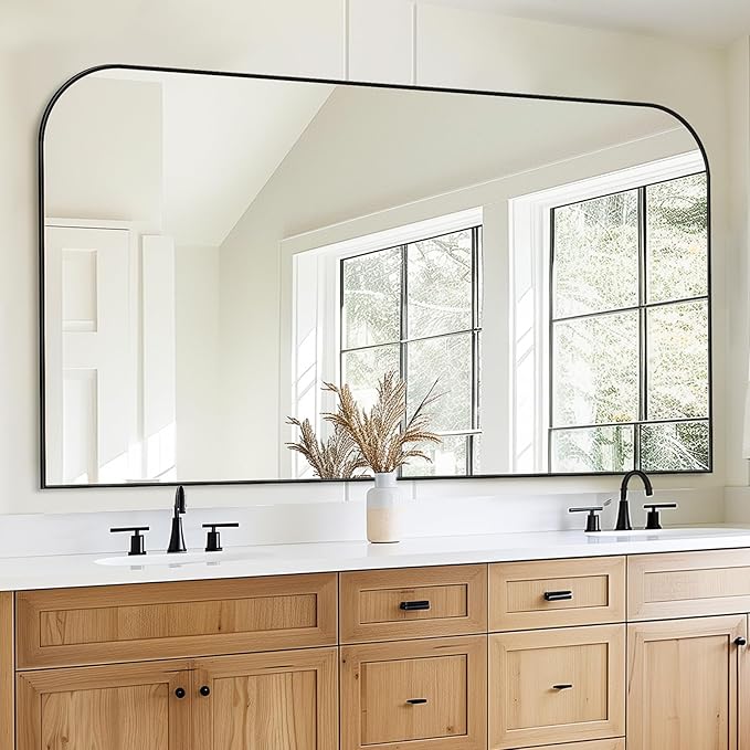 Bathroom Mirror, Wall Mirrors, Black Metal Framed Wall-Mounted Mirrors, Bathroom Vanity Mirror for Over Sink, Living Room, Bedroom, Entryway, 60x30 Inch, Black