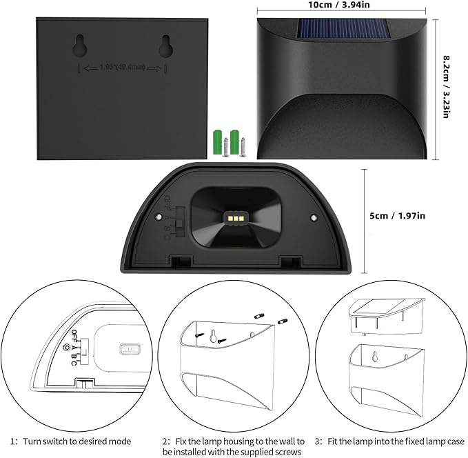 Solar Fence Lights，Deck｜Step ｜Stair Lights，Warm White/Daylight/Cool White Options for Yard Garden Sidewalk Pathway, Waterproof（6-Pack）