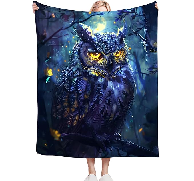 Fantasy Owl Throw Blanket - Soft, Warm & Cozy Fleece for Couch, Sofa, Bed - 60"x50" - Animal Blanket for Girls, Boys, Women, Men, Kids, Adults