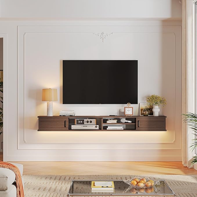 Floating TV Stand,51'' Wall Mounted TV Console,Floating TV Shelf,Wall TV Cabinet,Floating Entertainment Shelf,Walnut