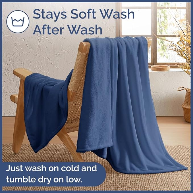 Ultra Soft Fleece Blanket Throw Size - Flannel Fleece Luxury Throw Blanket - Lightweight for Couch Bed Chair - Thick, Warm & Breathable - All Season Cozy Anti-Static Microplush Bedding, Washed Blue