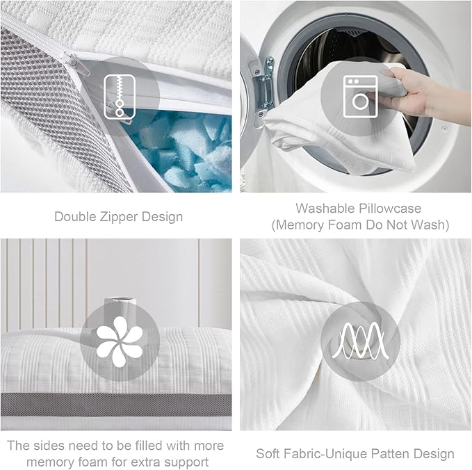 Meoflaw Cooling Queen Size Pillow, Shredded Memory Foam, Supports Back & Side Sleepers, Adjustable with Washable Cover