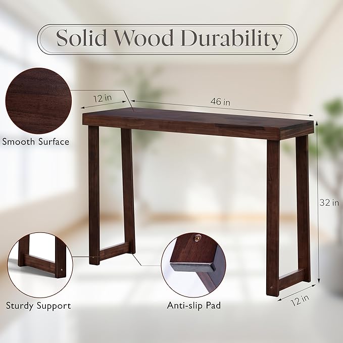 Solid Wood Console Table (46.25x12x32in) - Narrow Entryway & Sofa Table for Home Decor (Easy Assembly)