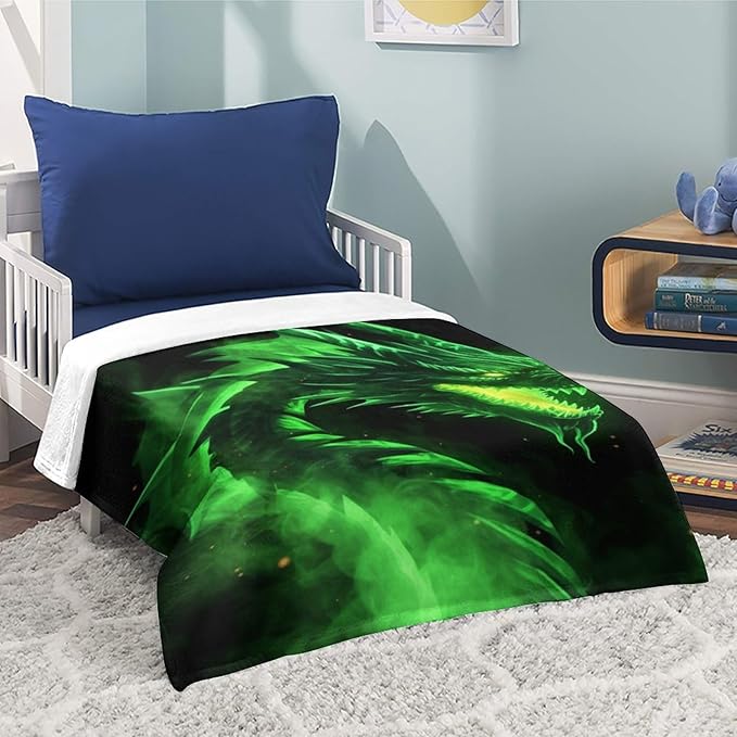 Green Fire Dragon Fleece Throw Blankets Twin Size -Thick Fuzzy Warm Soft Twin Large Winter Blanket Throws for Bed 70x80 in