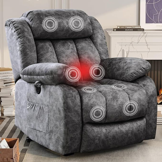 Power Lift Recliner Chair for Elderly with Heated and Massage, Adjustable Lift Chair Recliner, USB Port, Side Pocket, Plush Fabric, Grey