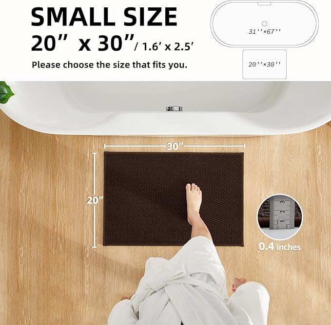 Bathroom Rugs Non Slip Washable, Super Absorbent Thin Bath Mat Small Quick Dry Low Pile Bathroom Rug, Brown 20"x30"