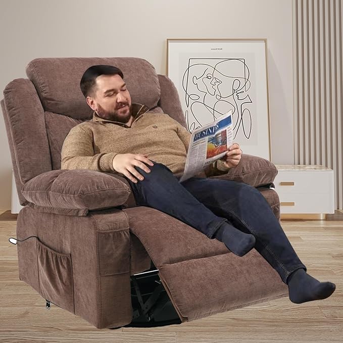 Overstuffed Rocker Recliner Chair with Massage and Heat, Oversized Reclining Swivel Single Sofa, Fabric Rocking Manual Home Theater Recliners Lounge Chairs for Adults Living Room