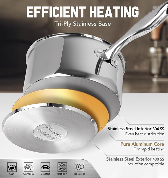 MICHELANGELO Stainless Steel Saucepan with Lid & Steamer, 3 Quart Sauce Pan with Lid, Steamer Pot with Pour Spout, 3 Qt Stainless Steel Pot, Induction Compatible, Oven Safe