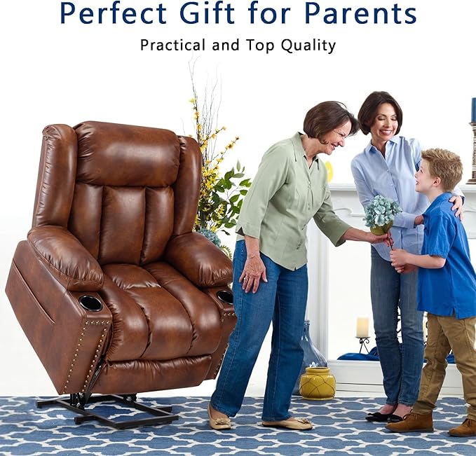 Small Power Lift Chairs Recliners for Petite Elderly, 3 Position Lift Recliner Chair for Small Space, Heating and Massage, USB-A USB-C, Cup Holder, Side Pocket Brown