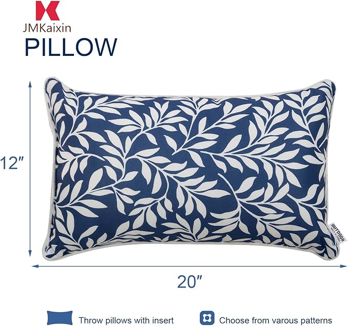 Pack of 2 Patio Lumbar Pillows, 12"x20" Fade Resistant Outdoor Waterproof Lumbar Pillow with Inners, Decorative Garden Lumbar Cushions for Home Patio Terrace Sofa Use