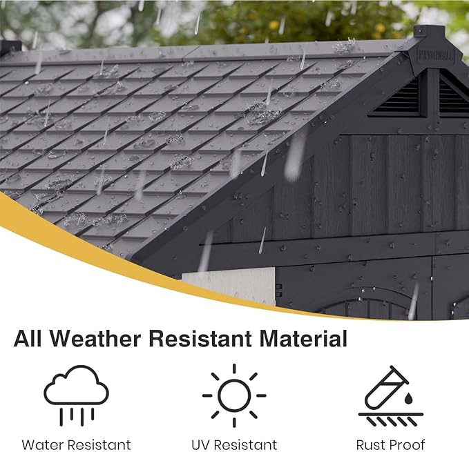 Patiowell 8x6 FT Outdoor Storage Shed, Plastic Shed Resin Garden Shed with Floor & Window & Lockable Door for Patio Furniture, Backyard Tools, Bicycles & Lawnmower, Beige