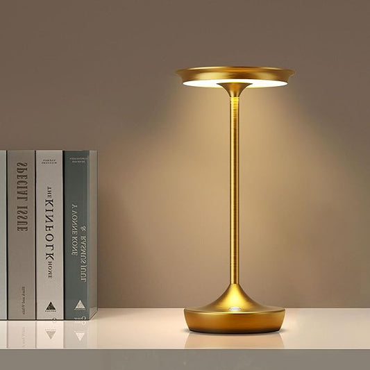 YHT Cordless Rechargeable Table Lamps, Portable 6000mAh Battery Desk Lamp Waterproof 3 Color Stepless Dimming LED Table Light with Memory Function for Outdoor/Dinning/Patio/Restaurant (Gold 1Pack)