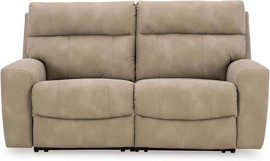 Signature Design by Ashley Next-Gen DuraPella Contemporary Faux Leather Modular Wall Hugger 2-Piece Power Reclining Sectional Loveseat with Adjustable Headrest and USB Ports, Light Brown