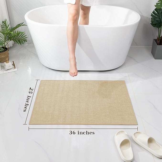 chakme Bathroom Rugs Mat 36x25, Ultra Thin Non Slip Bath Mat Large Quick Dry Absorbent Bath Mat for Bathroom Floor, (Light Beige, 36"x25")
