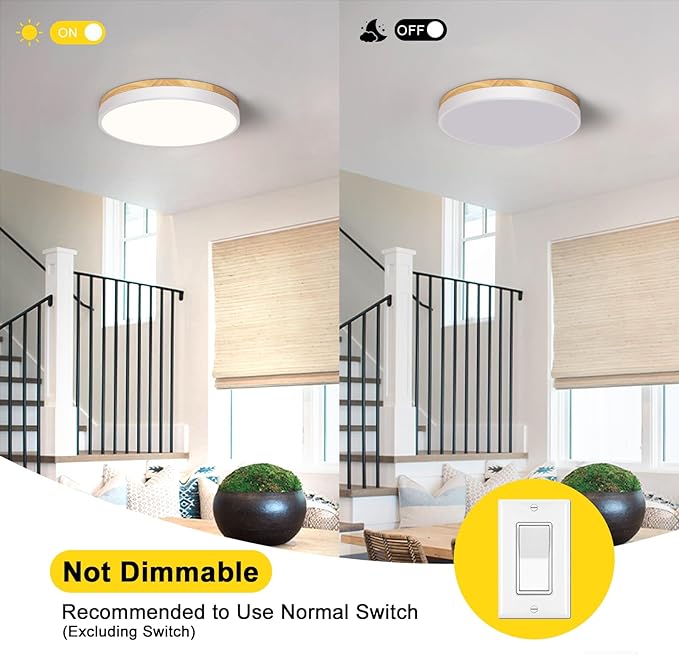 Modern Wood Ceiling Light,Round LED Flush Mount Ceiling Light,Minimalist Ceiling Lamp White Ceiling Lighting Fixtures for Kitchen Bedroom Bathroom Laundry Room Living Room Hallway&11.81 in