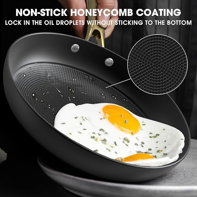 imarku Non Stick Frying Pans, Frying Pan with Lid 2Pcs - 10 Inch and 12 Inch Long Lasting Nonstick Frying Pan Cast Iron Skillets, Frying Pans Nonstick with Lid, Gift for Women and Men