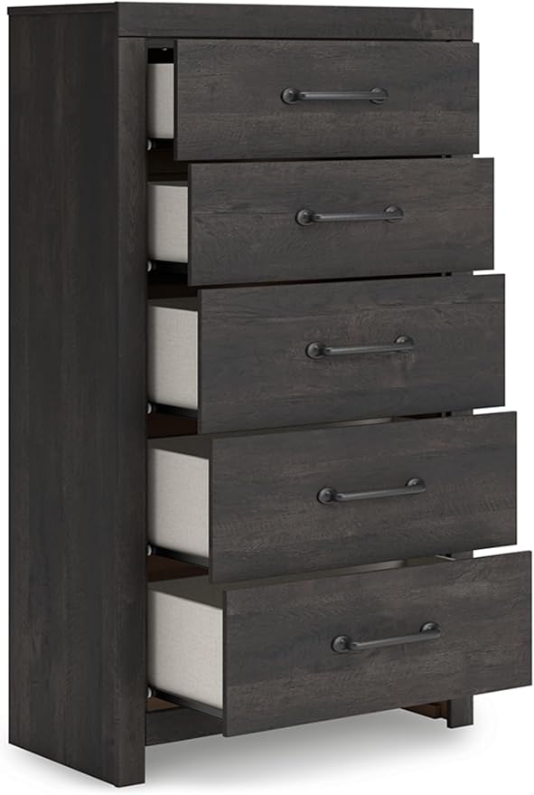 Signature Design by Ashley Delmorta Rustic 5-Drawer Chest of Drawers with Safety Stop, Gray