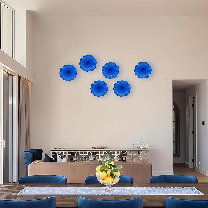 Hand Blown Glass Wall Plates Decor, Modern Unique Glass Wall Art, Murano Blown Glass Wall Art with Transparent and Easy to Clean for Staircase, Living Room, Kitchen, Hallway