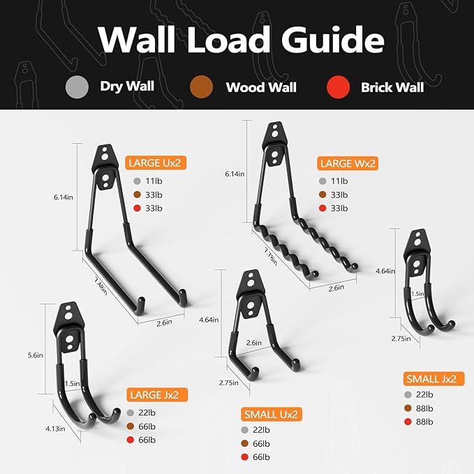 Garage Storage Hooks, 12 Pack Steel Heavy Duty Wall Mount Hooks for Hanging Bike, Ladder, Garden Tools